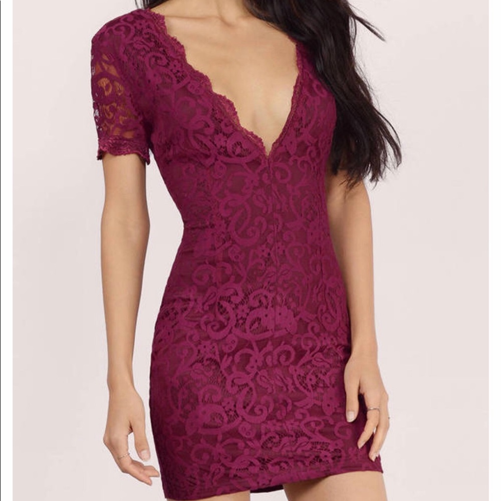 Burgundy Lace Mini Dress